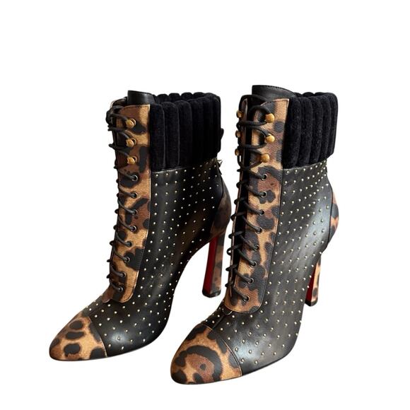 Christian Louboutin Dakita 100 Studded Spike Leopard Leather Bootie EU 37 US 7 - Picture 5 of 15
